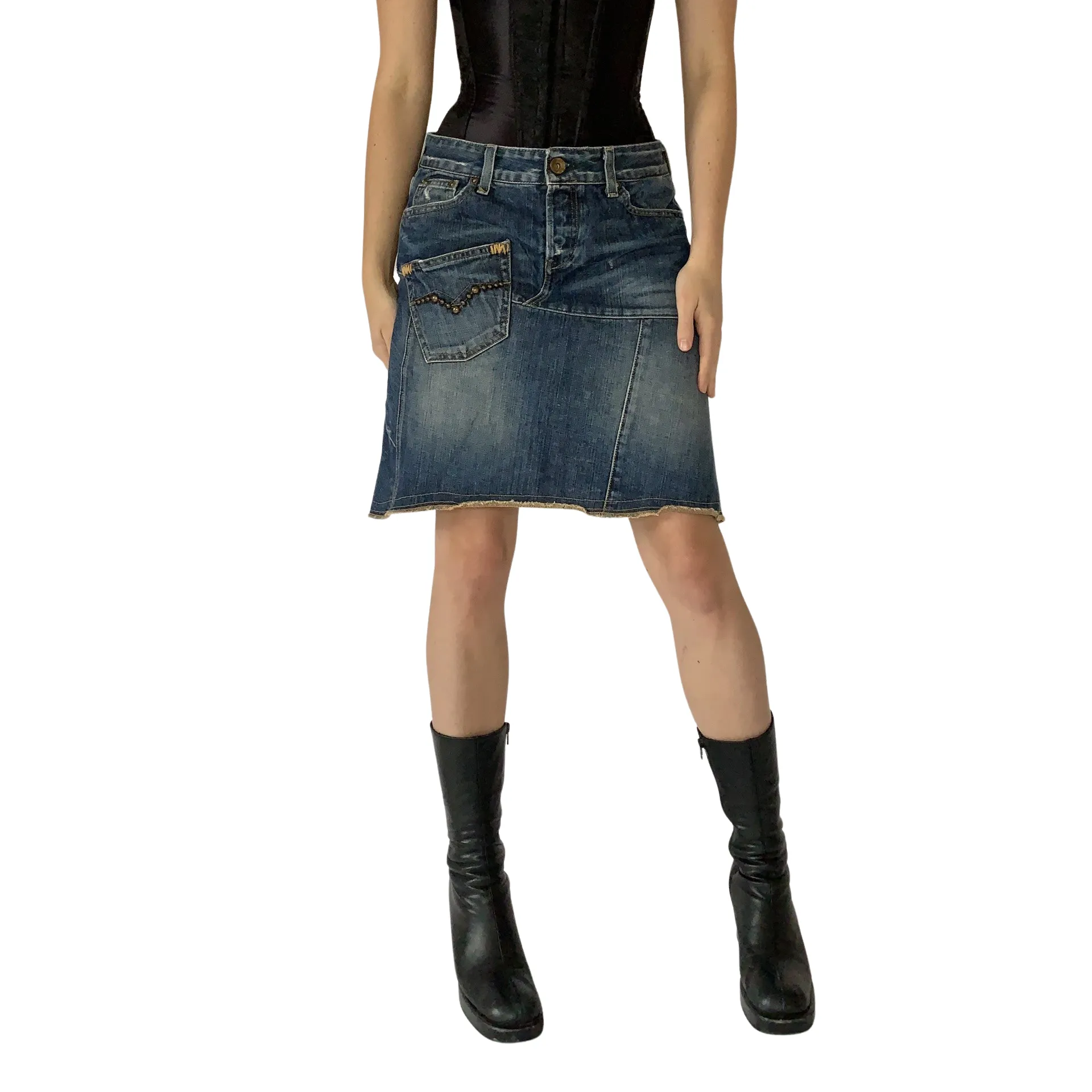 Y2K Patchwork Denim Skirt (M)