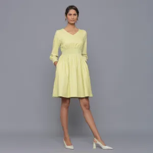 Yellow Pistachio Warm Cotton Corduroy Short Dress