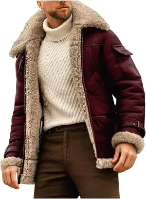 Ymosrh Men's Trench Coat Sherpa Lined Overcoat Lapel Long Jacket Coat Outwear, M-5XL