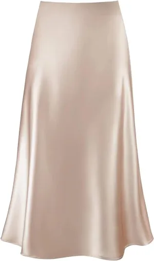 yoeasy Women's Satin High Waisted Solid Midi Skirt High Waisted A Line Solid Elastic Skirt