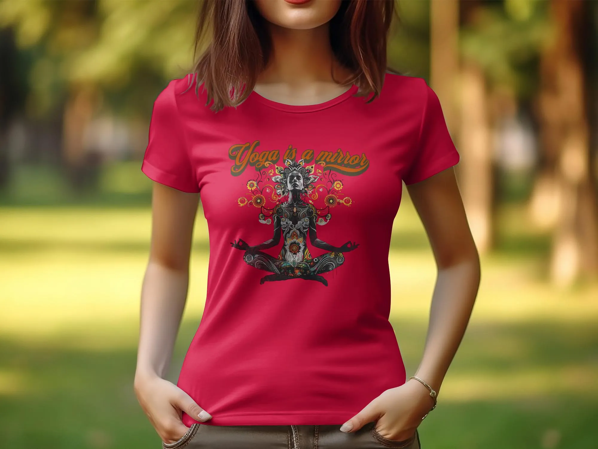 Yoga T Shirt for Women, Zen Tee Yoga Design, Mirror Yoga Art T Shirt, Gift for Yoga Lovers, Artistic Yoga Top for Women #24