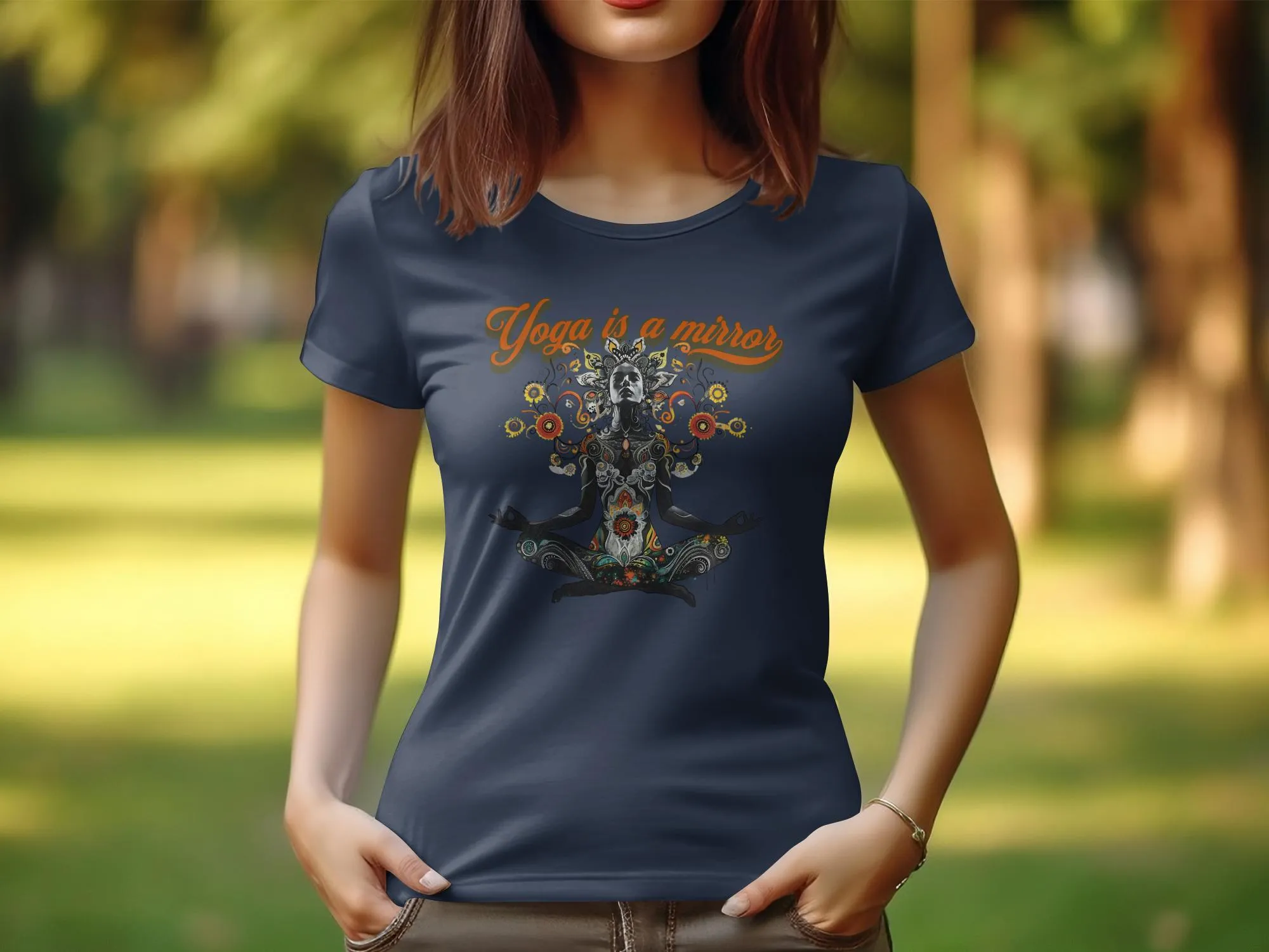 Yoga T Shirt for Women, Zen Tee Yoga Design, Mirror Yoga Art T Shirt, Gift for Yoga Lovers, Artistic Yoga Top for Women #24