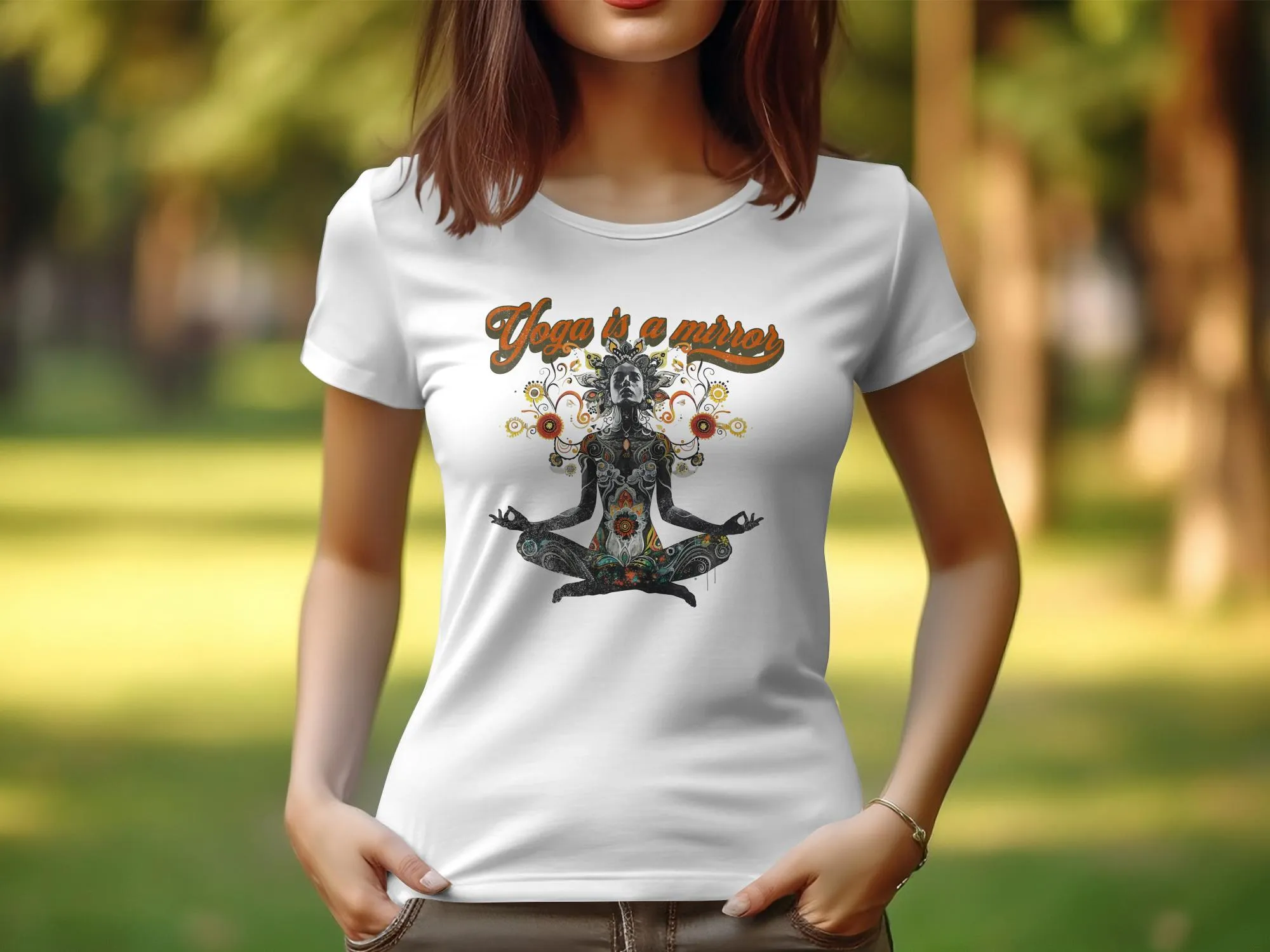 Yoga T Shirt for Women, Zen Tee Yoga Design, Mirror Yoga Art T Shirt, Gift for Yoga Lovers, Artistic Yoga Top for Women #24