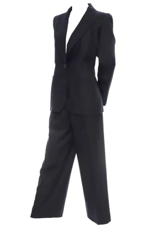 YSL Yves Saint Laurent Vintage Blue Pinstripe Pantsuit Cashmere Wool 40/8