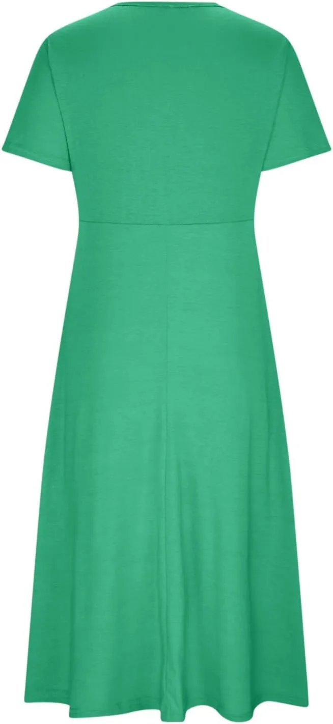 ZDRZK Summer Dresses for Women Casual Short Sleeve Sexy Wrap V Neck Dress Casual Loose Ladies Dress Dresses with Pockets