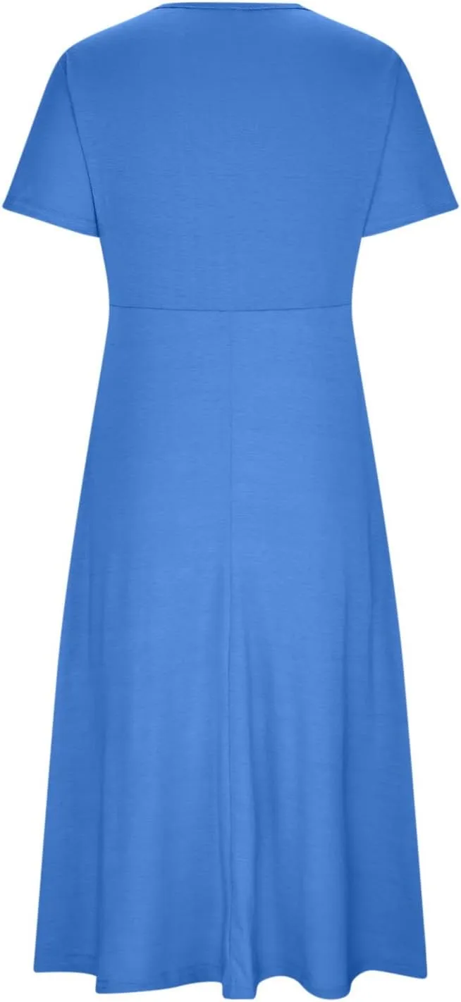 ZDRZK Summer Dresses for Women Casual Short Sleeve Sexy Wrap V Neck Dress Casual Loose Ladies Dress Dresses with Pockets